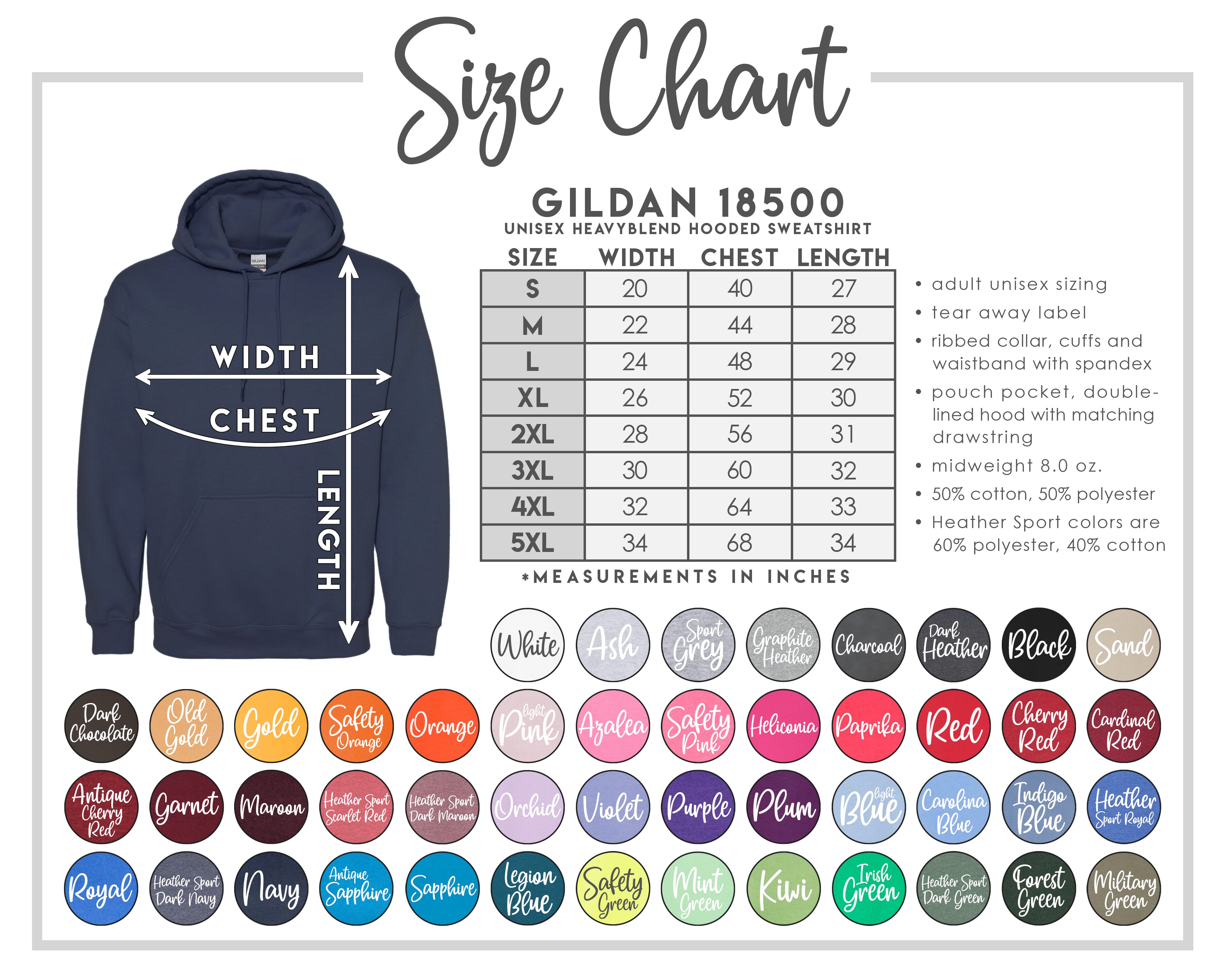 Gildan sizing color chart into the wind customs llc